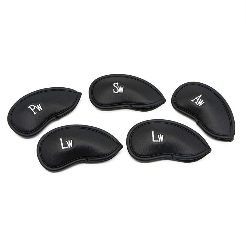 12pcs Golf Iron Head Covers - Thick Synthetic Leather Golf Club Headcover Set Fit All Brands by KUWAN (Black)