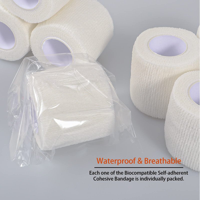24 Pack White Self Adhesive Bandage, 2 Inch Medical Wrap Self Adherent Wrap Cohesive Bandage Rolls Self Stick Bandage Tape First Aid Gauze for Sports, Leg, Knee, Ankle, Swelling, Wrist Sprains