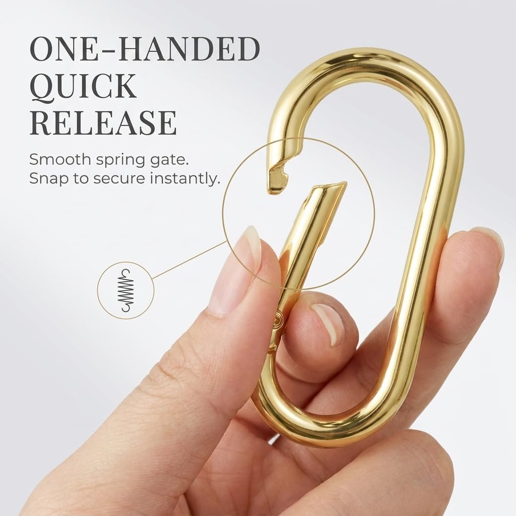 WTYONZEL 50Pcs Gold Oval Shape Carabiners Clip,Cute Carabiners Keychain Purse Clip, Heavy Duty Opening O Ring Carabiner for Keychains,Backpacks, Keys