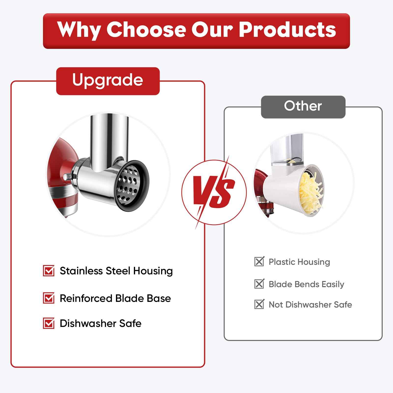 Stainless Steel Slicer Shredder Attachment for KitchenAid Stand Mixer, Cheese Grater Attachment for KitchenAid, Salad Maker, Grinding Powder, Dishwasher Safe with 4 Blades by InnoMoon