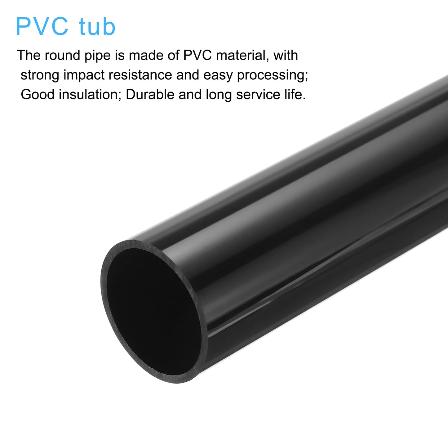 MECCANIXITY 2 Inch PVC Rigid Tube Round Pipe Hardware Tubing 45mm(9/5 Inch) ID 50mm OD 350mm Black High Impact for Water Pipe Crafts Cable Sleeve
