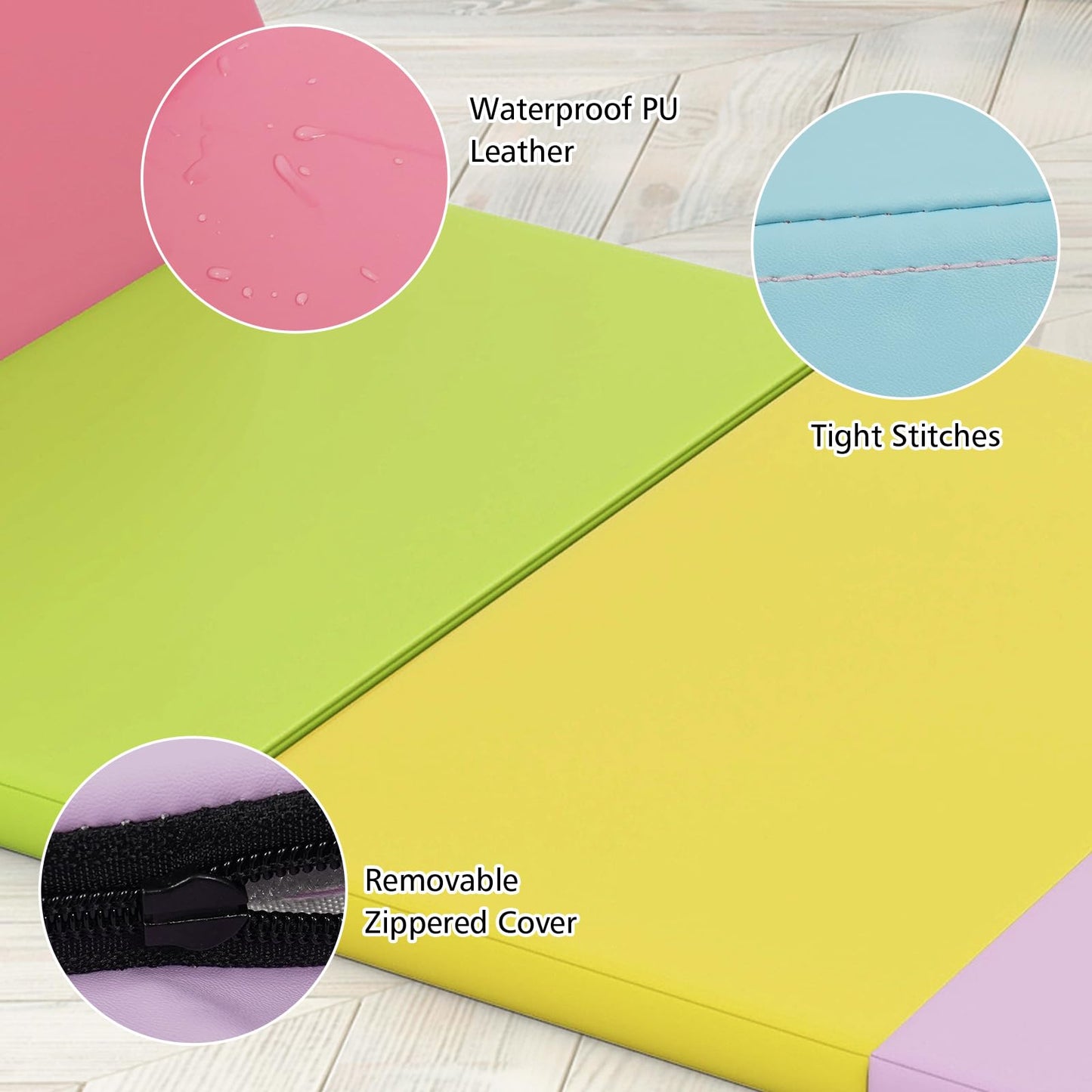 Goplus Gymnastics Mat, 6.6'x2.5' 5-Panel Folding Tumbling Mat w/Carrying Handles, Hook&Loop Fastener, Portable PU Leather Rainbow Exercise Mat for Home Gym Aerobics Yoga