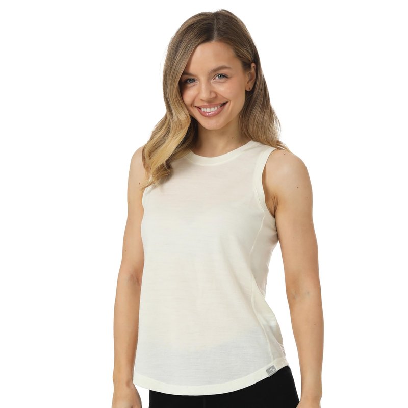 Merino Wool Tank Top Women - Active Merino Wool Undershirt Moisture Wicking Breathable Anti-Odor Lightweight Base Layer (Medium, Off White Highneck)