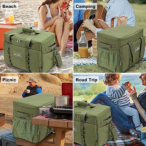 YOUNGOA Green 48 Can Insulated Soft Sided Collapsible Cooler Bag - 30L