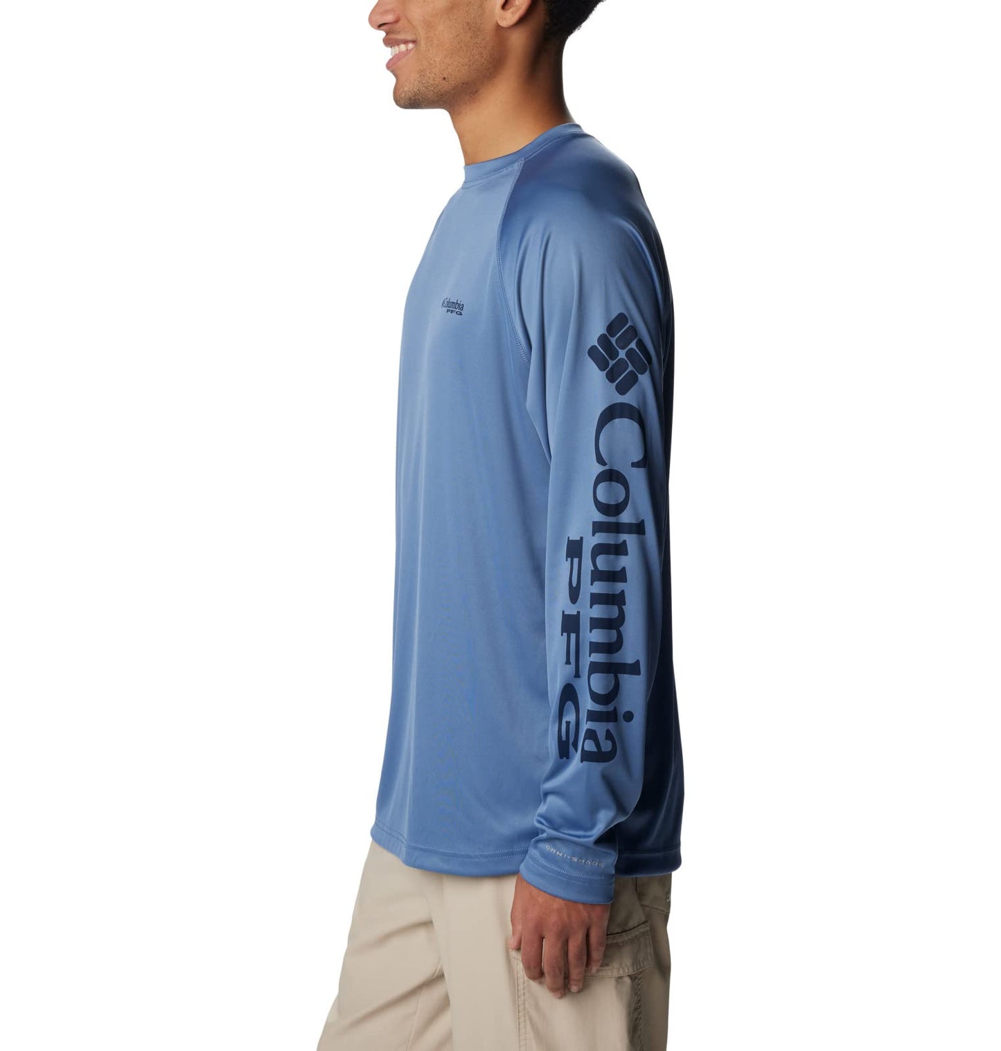 Columbia Men's Terminal Tackle Long Sleeve Shirt, Bluestone/Collegiate Navy Logo, 4X Tall