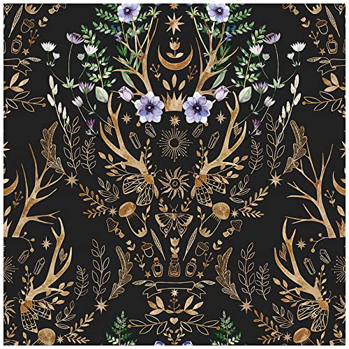 HAOKHOME Gothic Wallpaper Peel and Stick Retro Floral Damask Bronze/Black/Purple Witchy Wall Decor Bathroom Removable Mural 17.7in x 6.5ft
