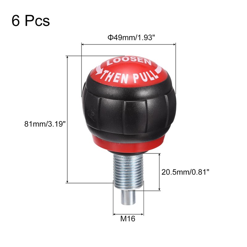 uxcell Fitness Equipment Pull Pin Spring Knob, M16 x 1.5, Black Red, 6pcs