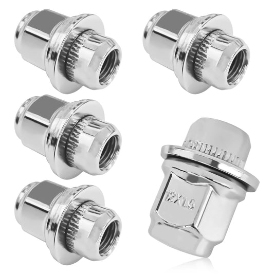 MLAHUIER 5PCS M12x1.5 Chrome Lug Nuts, Chrome Closed End Mag Style Lug Nuts with Washer Replaces OEM#90084-94001, Lug Nut Lock Set Compatible with Toyota Corolla Camry Tacoma Lexus