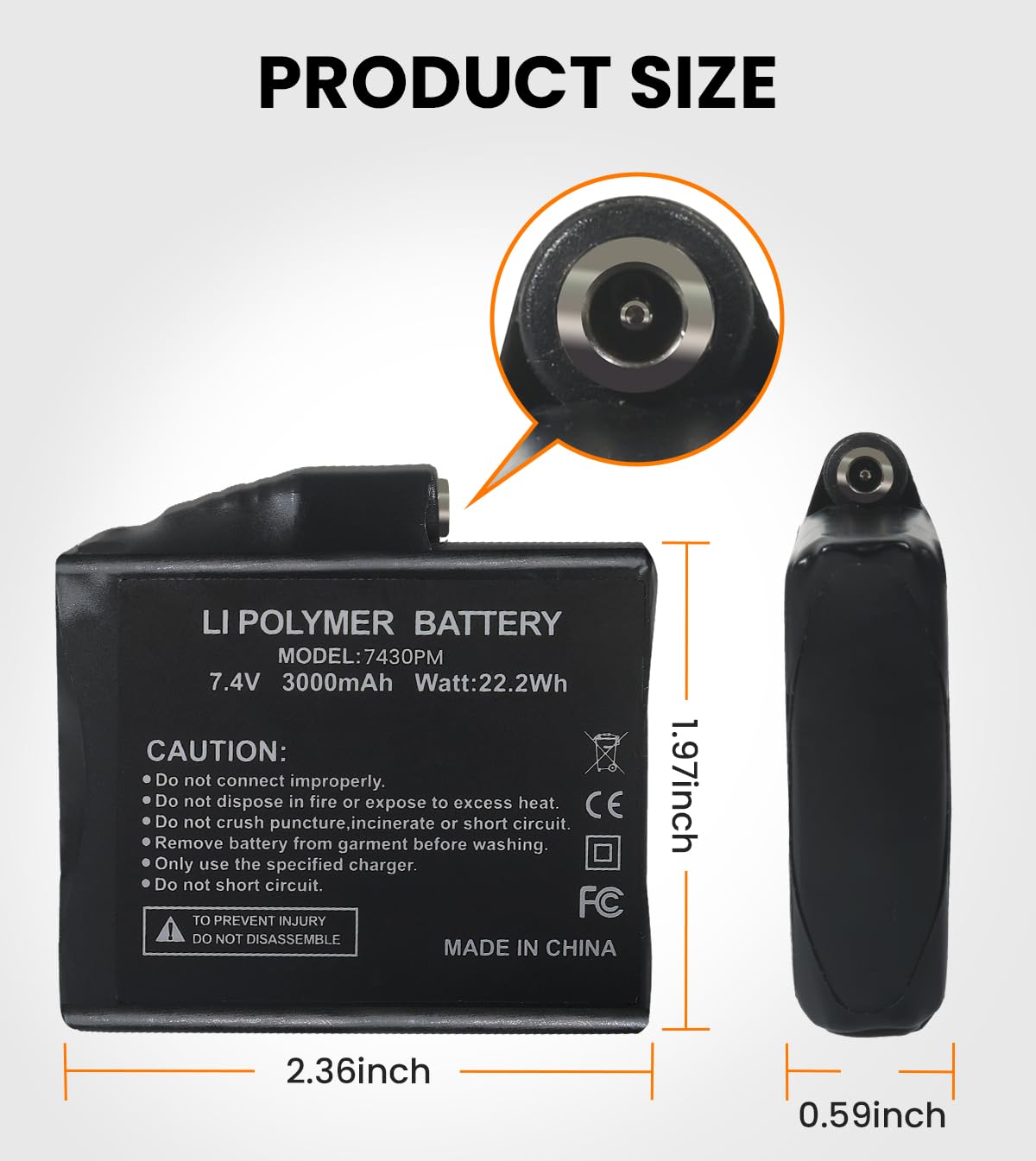 JS LifeStyle 7.4V 3000mAh Rechargeable Lithium Polymer Batteries for Heated Gloves, Support 3.5mm DC Jack, 2pcs Rechargeable Batteries for Heated Gloves Socks Hats (Charger Not Included)