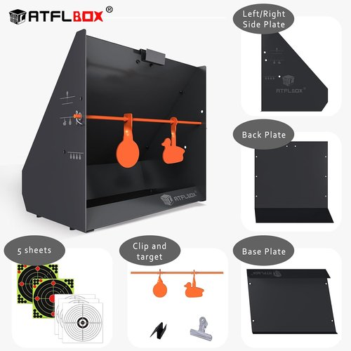 Atflbox Pellet Trap - Spinning Shooting Targets with 12"x12" Bullseye Paper for .177/.22 Caliber Air Guns