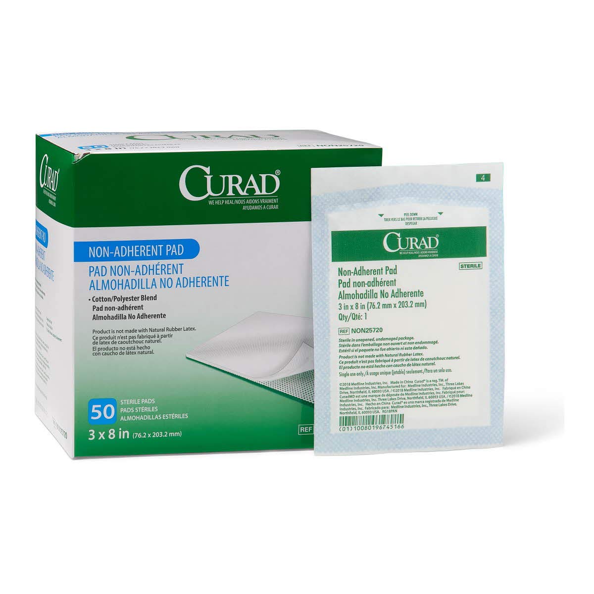 CURAD Sterile Non-Adherent Pad,3x8,50 Count (Pack of 12)