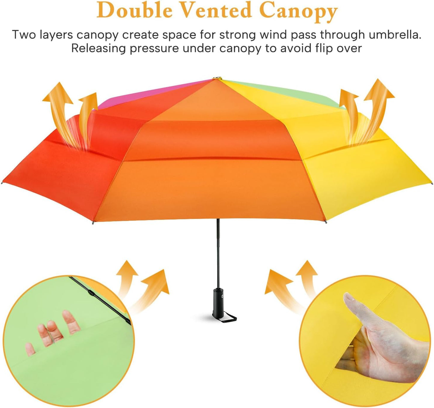 Rainbow Umbrella - Oversized 54-Inch Double Layer Windproof Golf Umbrella | Compact Automatic Open & Close