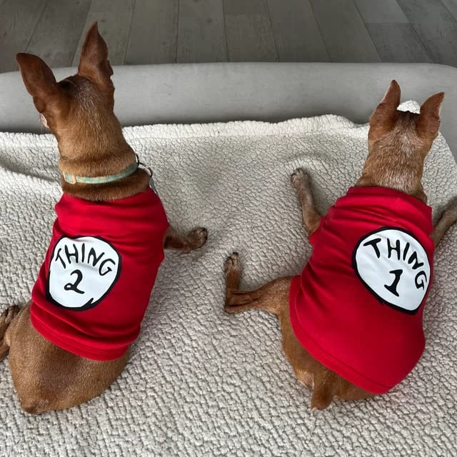 Soft Breathable Dog Shirt - Pop Culture Thing 1 to 9 - Medium Red
