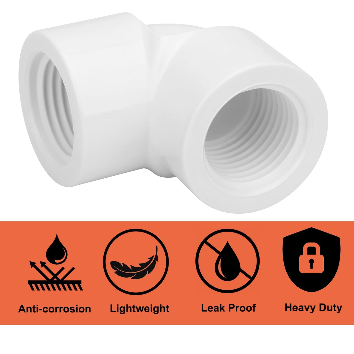 Lswteiz 10Pack 1/2" Double 90 Degree PVC Elbow Pipe Fitting Connector SCH40 1/2Inch Female to Female Threaded 90 Degree Elbow PVC Corner Adapter Pipe Fitting for Sprinkler, Irrigation
