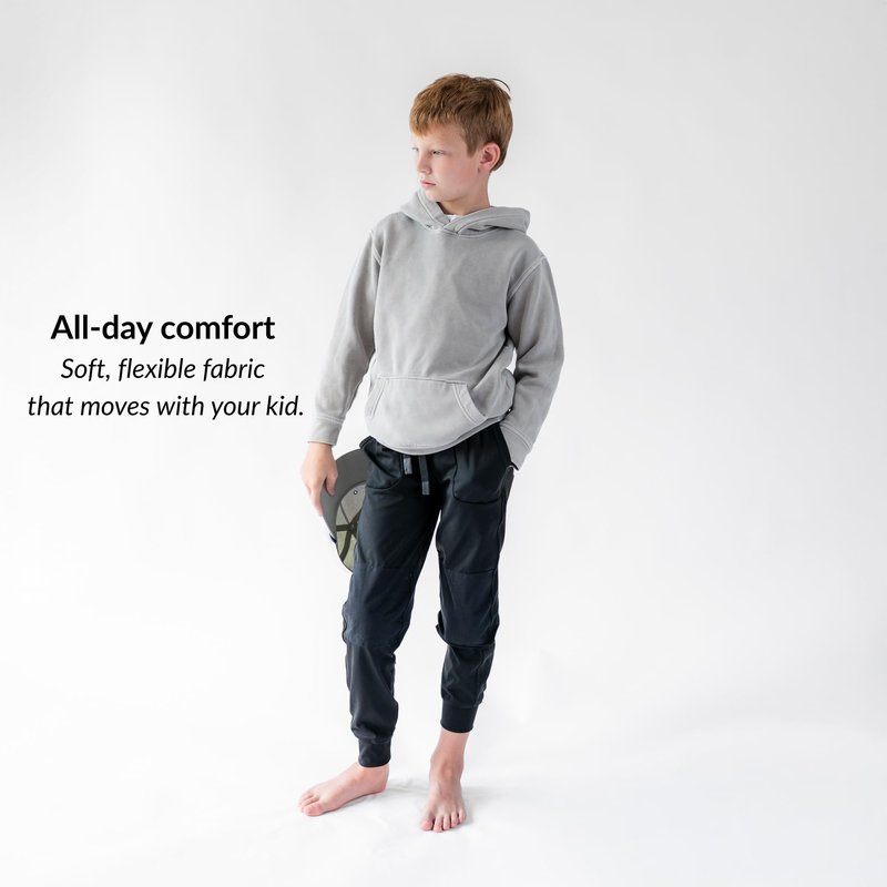 Hudson Joggers for Boys – Durable Reinforced Knee Kids Pants – Stretch Fit, Machine Washable, Fade-Resistant – Sizes XS–XXL (Ages 4–16) Black