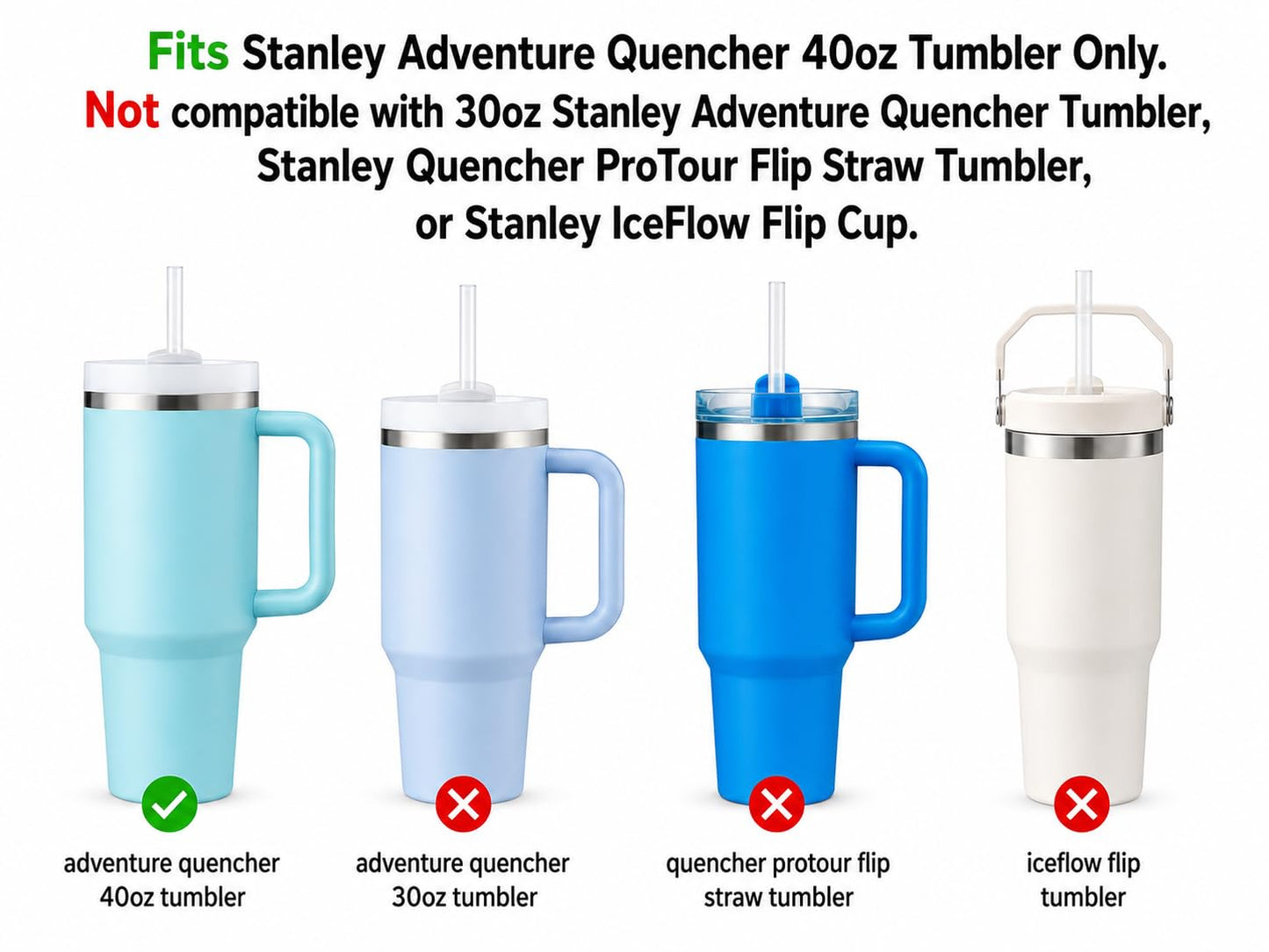 Replacement Straw Compatible with 40 oz Stanley Quencher Tumbler, 12 Inch Extra Long Reusable Plastic Straws for 40 Oz Cup, White-6 Pack