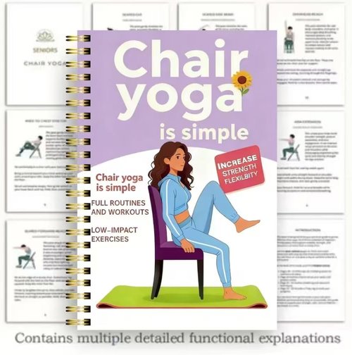 30-Day Chair Yoga Guide by [Brand Name] - 60 Beginner Workouts for Weight Loss & Flexibility | Spiral Bound, Purple (5.5x8.3 Inch)