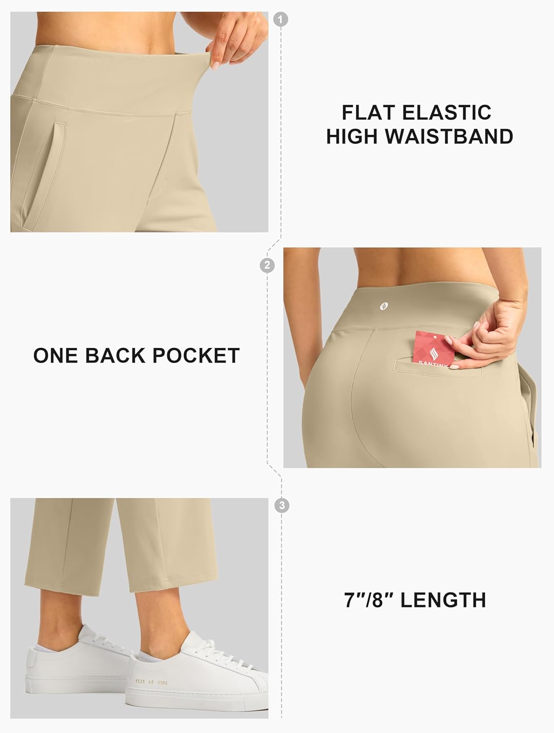 SANTINY Women's High-Waisted 7/8 Stretch Ankle Pants - 3 Pockets for Golf & Casual Travel