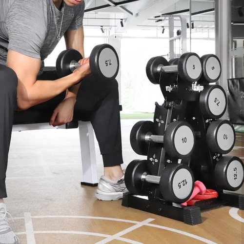 BRTGYM Dumbbells Rack Weight Stand (Rack Only), 13GA Steel Constructed, Max Support 470lbs, 4- Tier Compact Design 16.3"L x 15.6"W x 24.5"H