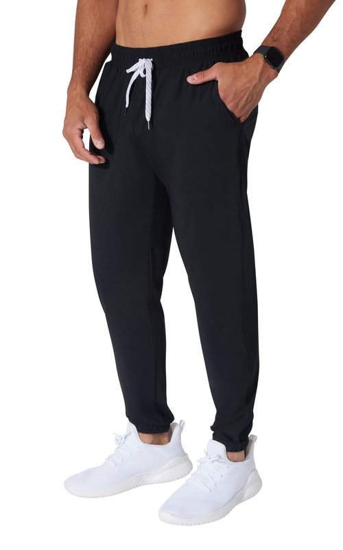 90 Degree By Reflex Mens Jogger Full Length Side Pocket Slim Fit Pant with Drawstring - Black - XL