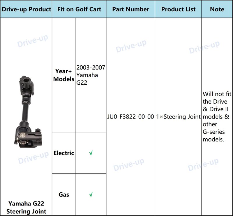 DRIVE UP Steering Joint for Yamaha G22 Gas and Electric 2003-2007 Golf Cart OEM JU0-F3822-00-00