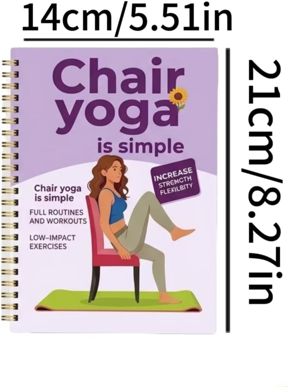 Skiennix 30-Day Chair Yoga Guide Book - 60 Workouts for Weight Loss & Flexibility | Spiral Bound, 5.5x8.3 Inch, Deep Purple
