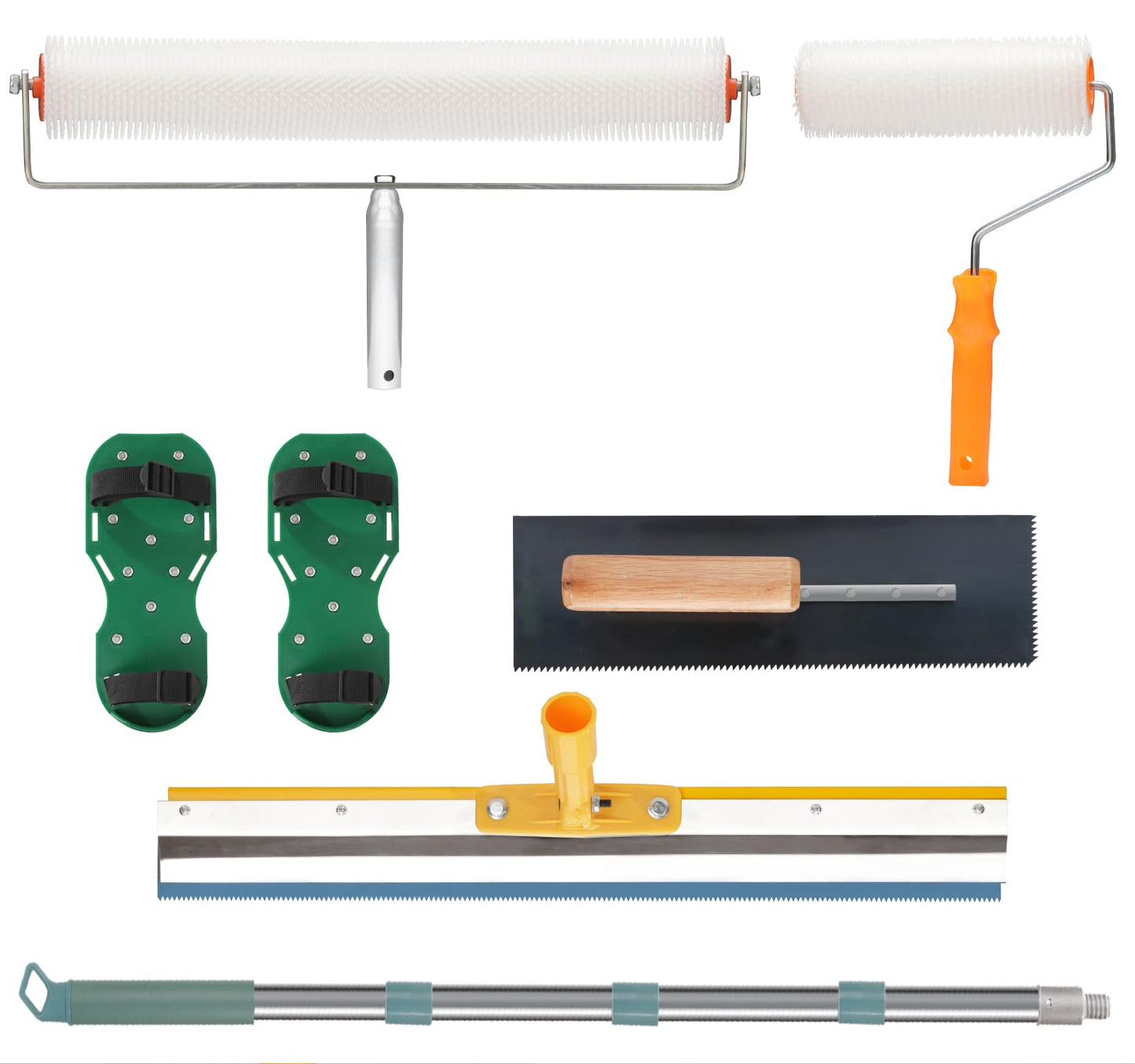 aienvh Self Levelling Cement Tool Kit, Adjustable Extension Pole, Floor Roller, Nailer Shoe, Epoxy Floor Tool, Stainless Steel Trowel, Self Levelling Rake, Cement Self Levelling Concrete Tool Kit