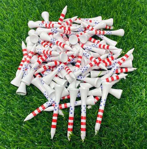 2 1/8” Wooden Golf Tees - USA Stars & Stripes Design - 80 Count