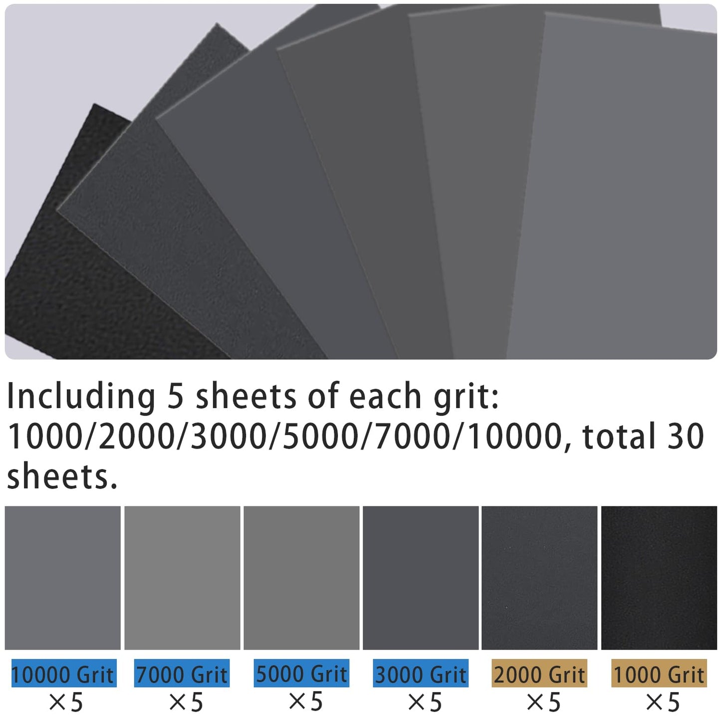 LCubro 30PCS Sandpaper, Wet Dry Sandpaper, High Grit 1000 2000 3000 5000 7000 10000 Sandpaper Sheets Assortment for Wood Metal Polishing Automotive Sanding, 9 x 3.6 inches