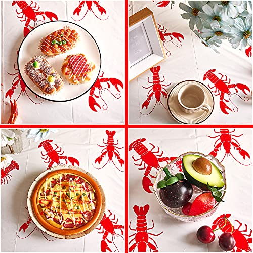 Crawfish Tablecloth Set - 2 Pieces 108 x 54 Inches, Red & White