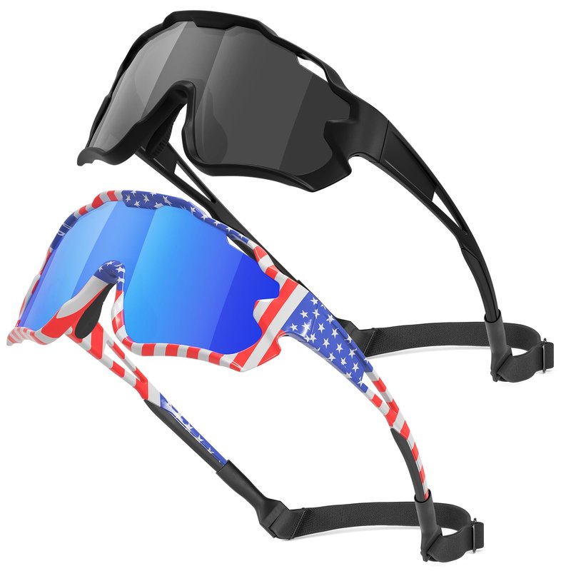CMBJJU Kids Sunglasses,Youth Baseball Glasses for Boys Girls Age 6-14,Sports UV Protection Goggles (2PCS-Black Black+Blue Red-B01)