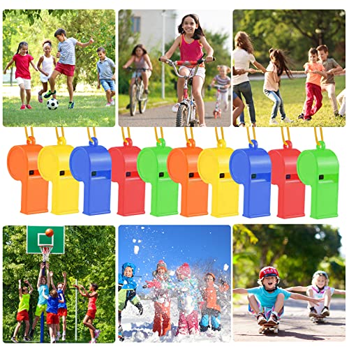 48Pcs Plastic Whistles with Lanyards - Loud Sports Whistle Set