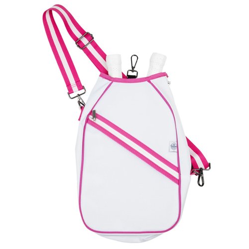 Queen of the Court Pickleball Paddle Bag Crossbody style for Women (White/Pink)