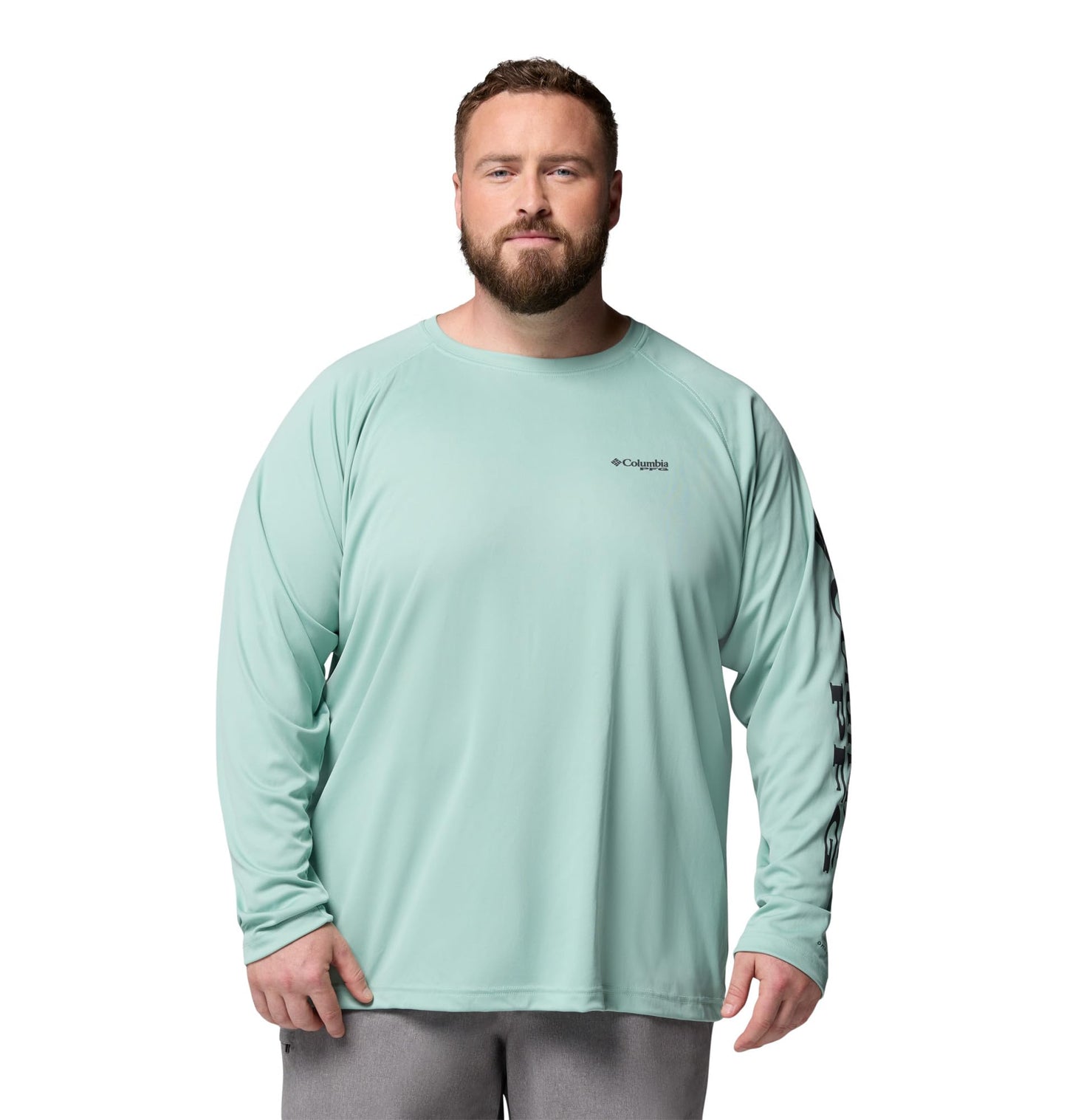 Columbia Men's PFG Terminal Tackle Long Sleeve Fishing Shirt, Misty Jade/Shark Logo, XX-Large