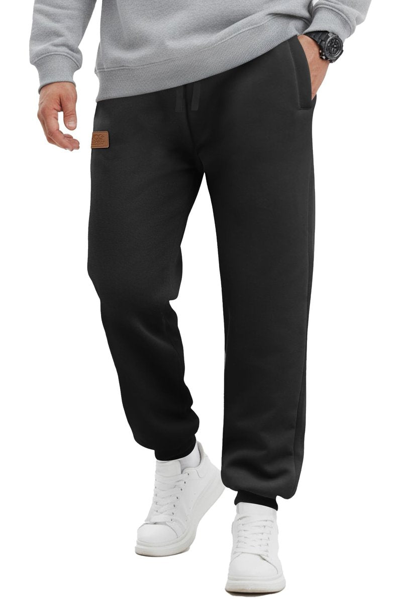 VOGSTART Men's Cold Weather Jogger Comfy Pant Winter Fleece Lined Sherpa Active Running Black L
