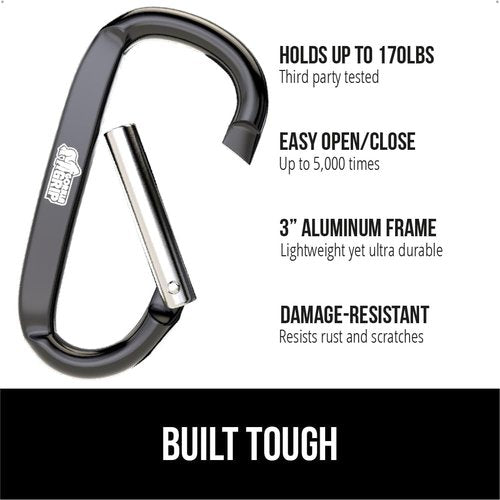 GORILLA GRIP Heavy-Duty Aluminum Carabiner Clip - 3" D Ring Key Holder, Rust & Scratch-Resistant, 170lbs Capacity