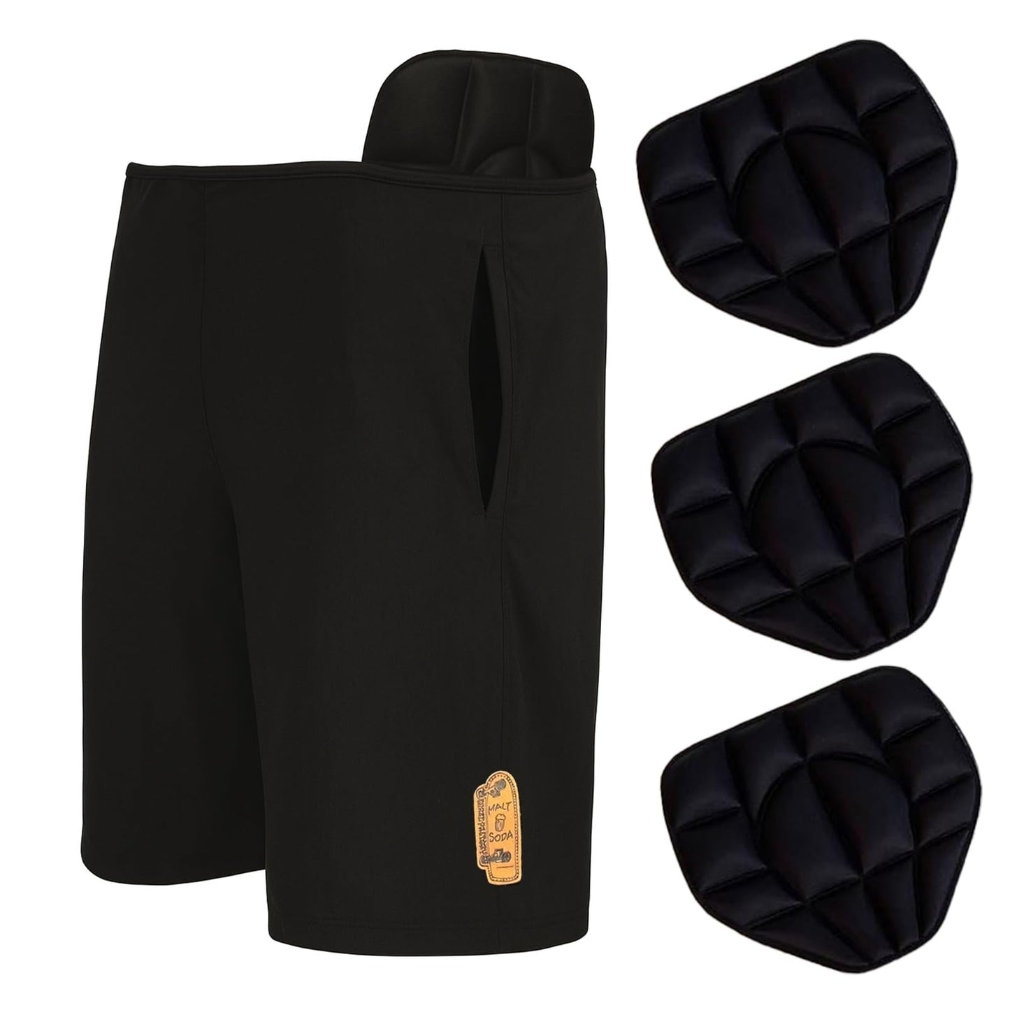 Malt Soda Shred Wear Removable Padded Skate Shorts for Adults & Teens – Impact Protection for Inline Skating, Rollerblading, Skateboarding, BMX, Snowboarding & Mountain Biking - Black (Small)