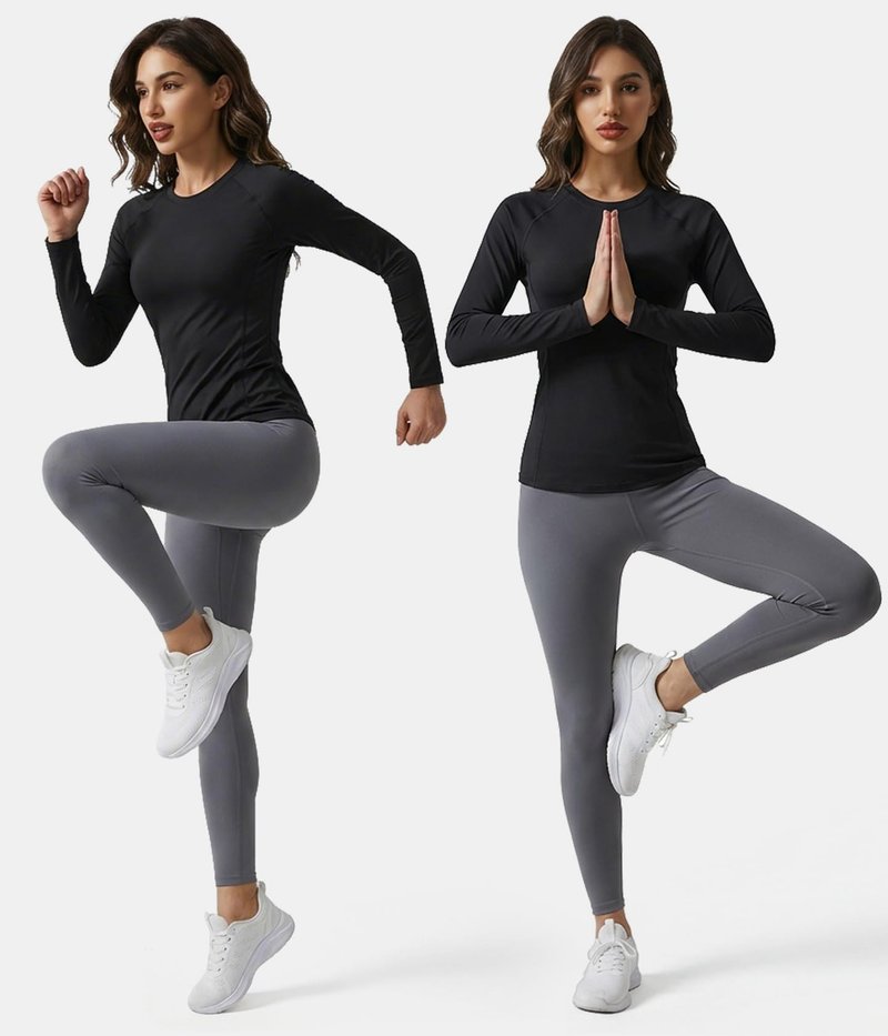 4 Pack Women's Long Sleeve Compression Shirts, Cool Dry Workout Athletic Tops Sun Protection Cooling Shirts for Yoga Running Hiking Gym Large