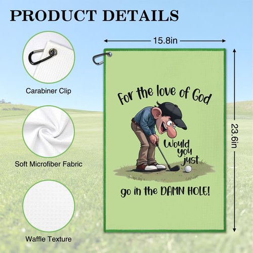 Juoqg for The Love of God Green Golf Towel, Funny Golf Bag Towel with Clip for Men, Golfing Accessories for Men, Retirement Birthday Gifts for Golfer, Golfing Thank You Gifts for Dad Grandpa Uncle