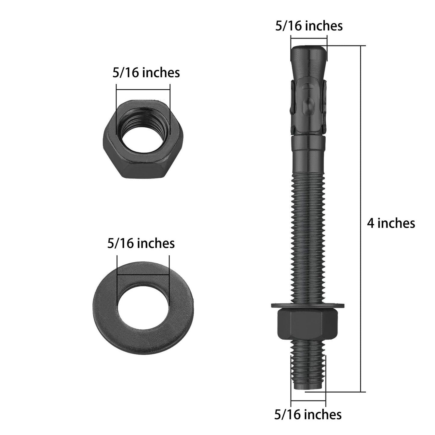 Wensilon 10Pcs 5/16x4 Inch Standard Fasteners for Heavy-Duty Black Wedge Anchors for Cement and Concrete