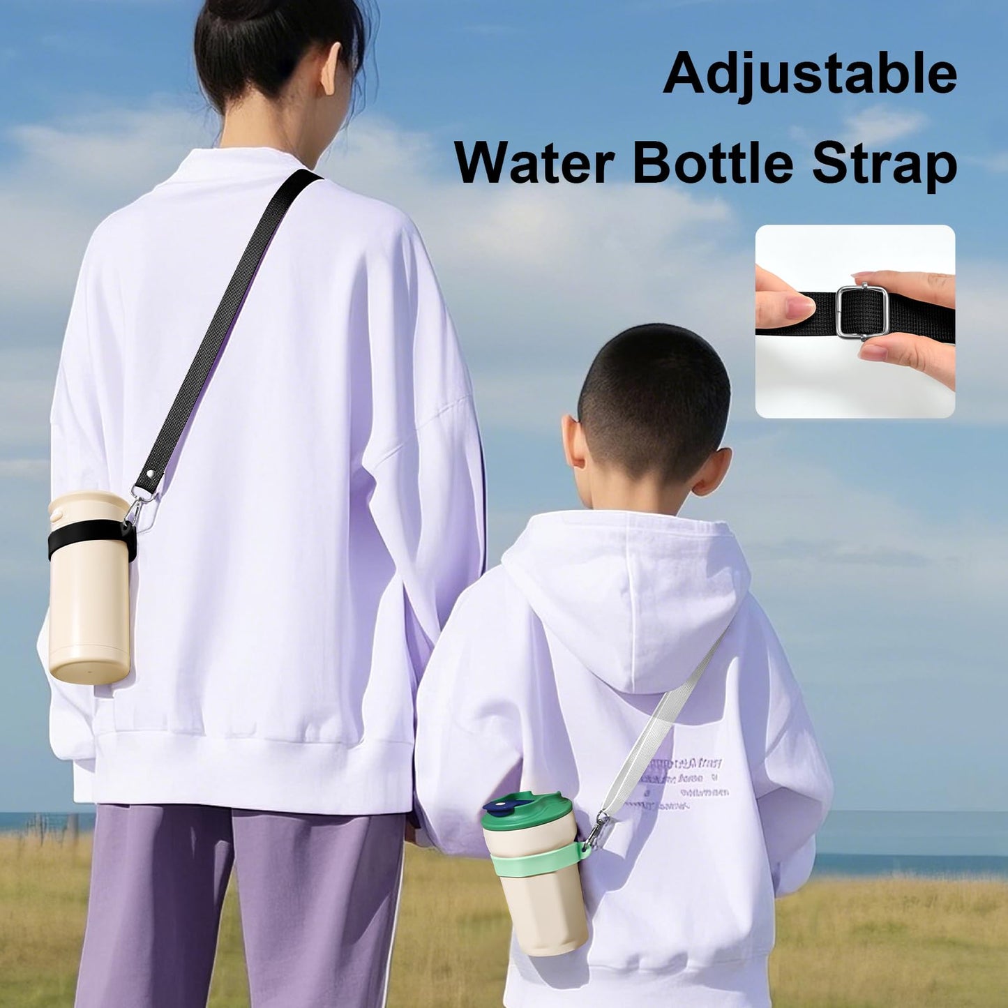 2 Pieces [Black+Green] Silicone Water Bottle Straps, 28.5" Internal Adjustable Water Bottle Holder Straps, Strong and Durable Thick Silicone Material for Stanley 40/30 Ounce Water Bottle Sling