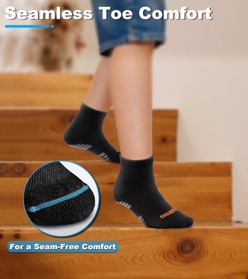 Bigant Kids Ankle Socks Cushioned Athletic Quarter Socks for Boys Girls Youth School Sports Seamless Toe Arch Support 6 Pairs (Black,X-Large)