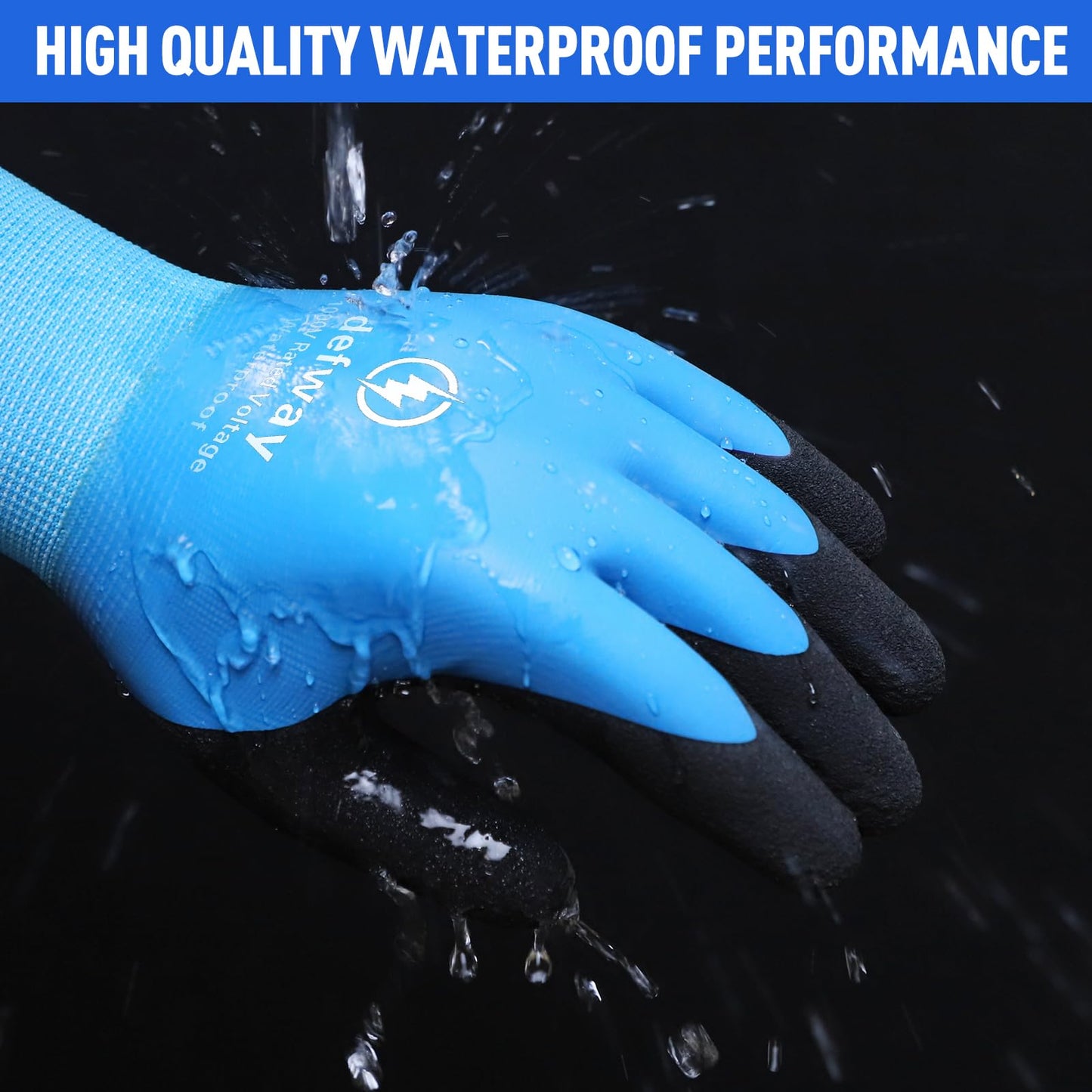 Insulated Work Gloves 1000V High Voltage Resistant Electrician Gloves Waterproof Electrical Insulated Gloves Rubber Non Slip Design (Blue, 1Pair-1000V)