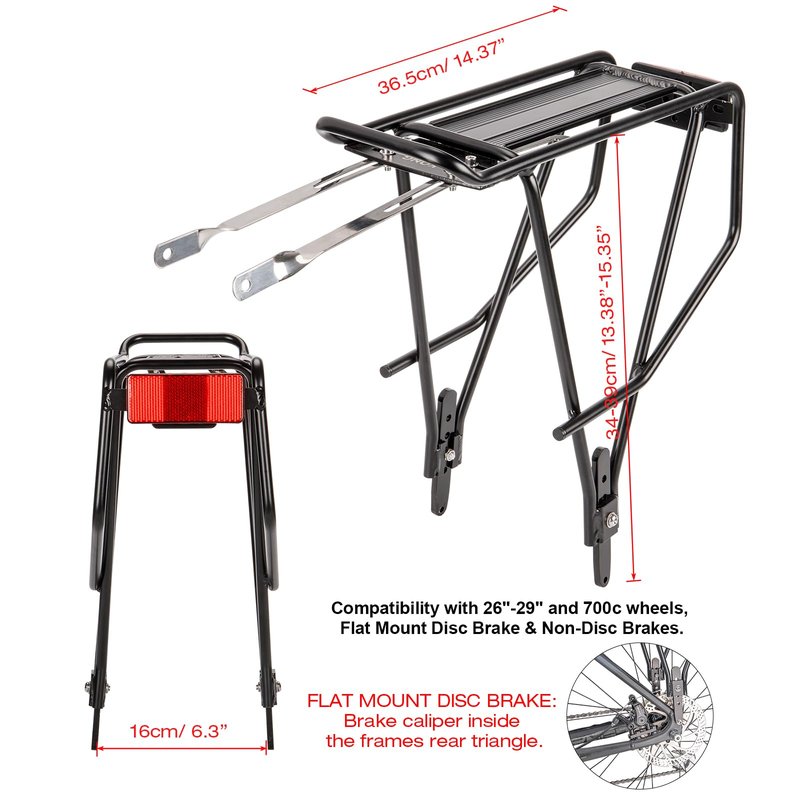 Rear Bike Rack - Bike Cargo Rack for Flat Mount Disc Brake/Non-Disc Brake Mount - Large Capacity Bicycle Pannier Rack (Narrower)