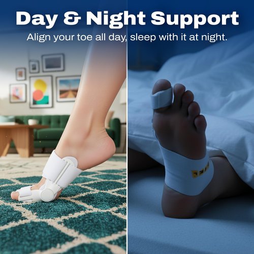 URIEL Bunion Corrector for Women & Men – Universal Day & Night Toe Alignment Splint, Adjustable Bunion Fix Brace with Secure Velcro Straps, Soft Padding & Support for Big Toe Positioning