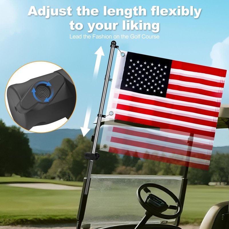 Universal Golf Cart Flag Pole 2pcs, Flag Pole Kit for YamahaEZGOClub CarBoat\UTVATV ,Flag Holder Bracket with 0.59"-1.25" Round Square Rails,Heavy Duty ABS Plastic Base Windproof Bracket,Included USA Flag,2pcs USA Flag Included