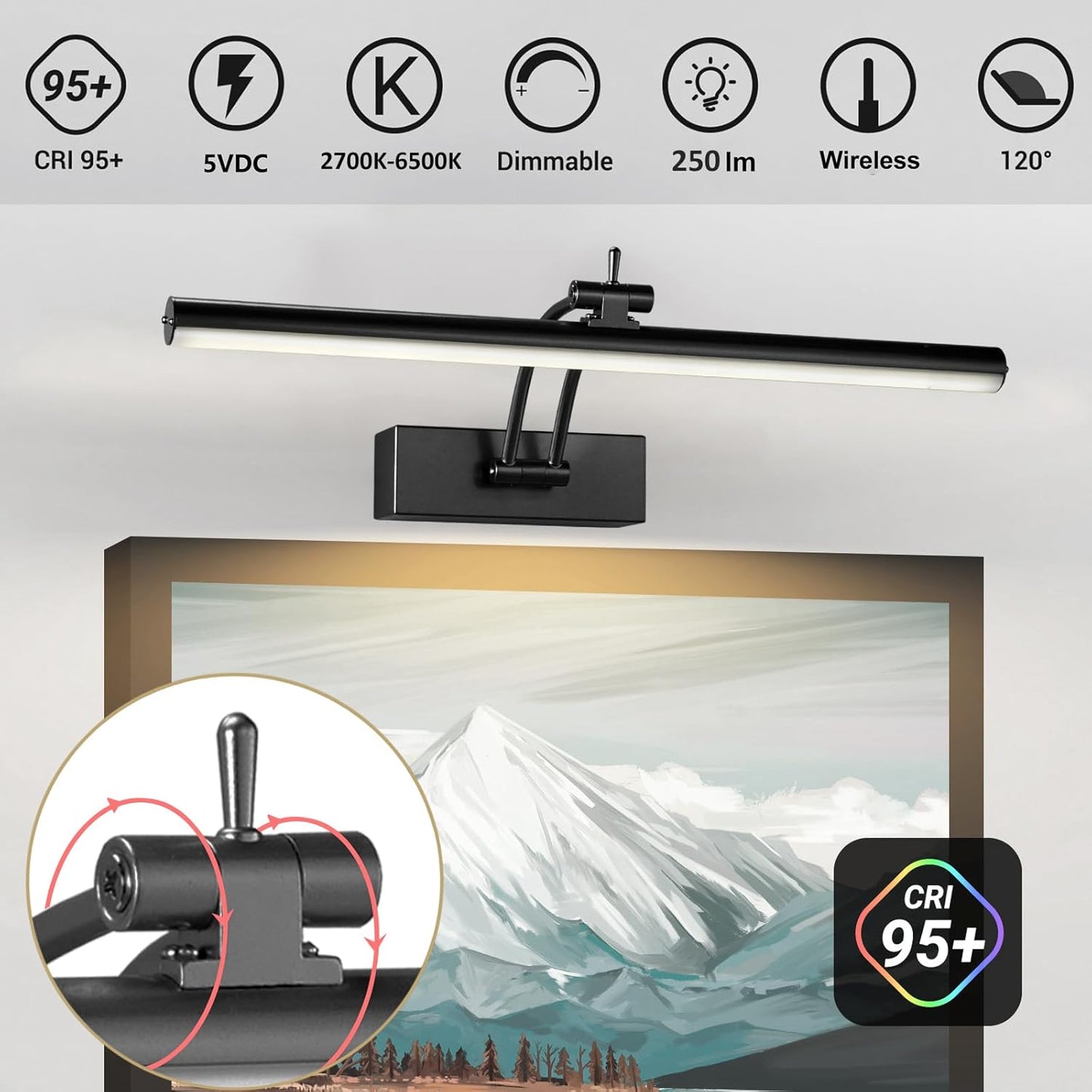 Wireless Battery Operated Picture Lights - 2 Pack, 16 Inch Dimmable Art Lighting with Remote, 6 Color Options - Perfect for Paintings and Gallery Displays