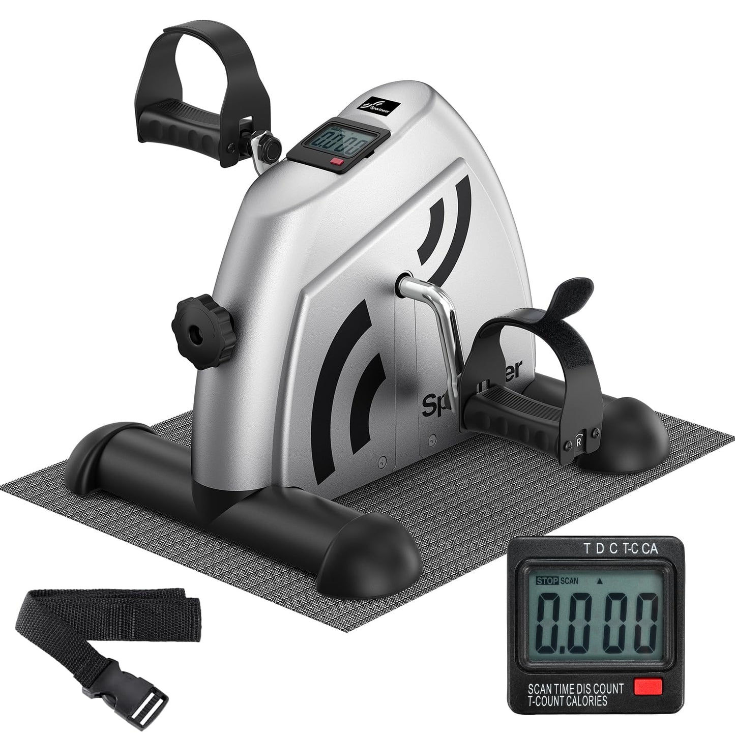 Sportneer Under Desk Bike Pedal Exerciser: Mini Exercise Bike Portable Peddler Sitting for Seniors with LCD Display Arm & Leg Bike Pedals Exerciser with Anti-Skid Mat for Home Office (Silver Black)
