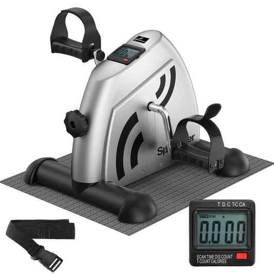 Sportneer Under Desk Bike Pedal Exerciser: Mini Exercise Bike Portable Peddler Sitting for Seniors with LCD Display Arm & Leg Bike Pedals Exerciser with Anti-Skid Mat for Home Office (Silver Black)