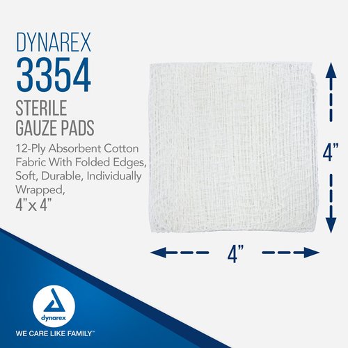 Dukal Sterile Gauze Pads, 100% Woven Cotton and Individually Wrapped, 4" x 4", 12-Ply Pad, Box of 100